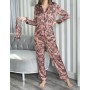FOR YOU MODA Kadın Saten 7 Li Zebra Pijama Takımı Kiremit S26737