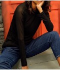 Trend Alaçatı Stili Kadın Siyah Bisiklet Yaka Kolu Tül Garnili Bluz ALC-017-007-QA