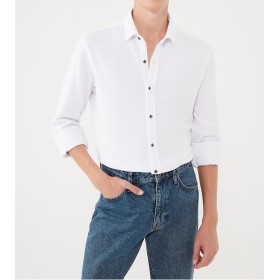 Mavi Beyaz Örme Gömlek Fitted / Vücuda Oturan Kesim 021324-620