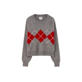 Pull & Bear Kontrast Baklava Desenli Gri Kazak 5553/304/812