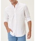 Altınyıldız  Erkek Beyaz Tailored Slim Fit Dar Kesim Düğmeli Yaka Keten Gömlek 4A2021200062