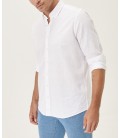 Altınyıldız  Erkek Beyaz Tailored Slim Fit Dar Kesim Düğmeli Yaka Keten Gömlek 4A2021200062