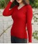 Polo Garage Kırmızı V Yaka Uzun Kollu Kadın Likralı Triko Kazak