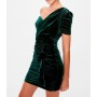 TRENDYOLMİLLA Zümrüt Yeşili Drape Detaylı Tek Kol Kadife Elbise TPRAW20EL0797
