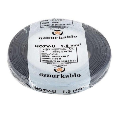 Öznur Kablo H07V-U NYA 1.5 mm  Siyah 100 Metre