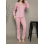 Siyah inci Pamuklu Likralı Düğmeli Biyeli Pijama Takım 74003