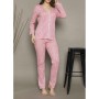 Siyah inci Pamuklu Likralı Düğmeli Biyeli Pijama Takım 74003