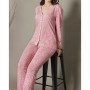 Siyah inci Pamuklu Likralı Düğmeli Biyeli Pijama Takım 74003