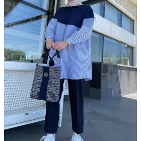 Merve Gültekin Poplin Kadın Çizgili Gömlek
