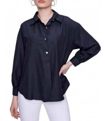 Hellie Moda Kadın Siyah Üç Düğme Gömlek 21-2KB0708
