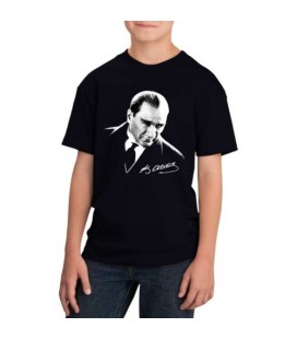 Merve Çocuk Atatürk Tişört Siyah Atatürk Baskılı T-Shirt