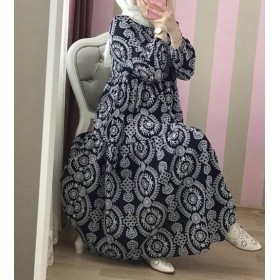 Fashion Prenses Lacivert Tesettür Elbise
