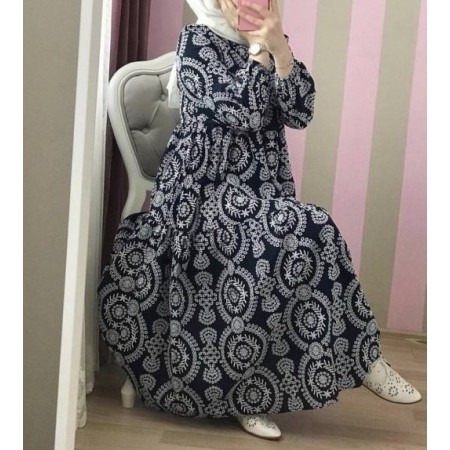 Fashion Prenses Lacivert Tesettür Elbise