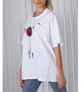 Blackbonds Kadın Beyaz Baskılı Oversize T-shirt 852258
