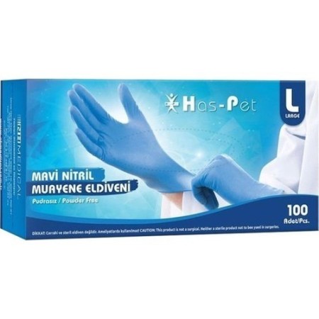 Haspet Mavi Nitril Eldiven Pudrasız L 100 Lü