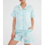 Suwen Kadın Mint Batik Desenli Şortlu Pijama Takımı SH21775667B