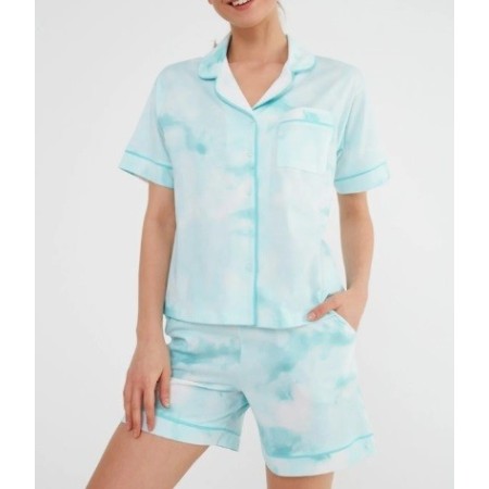 Suwen Kadın Mint Batik Desenli Şortlu Pijama Takımı SH21775667B