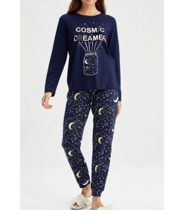 Defacto Fall In Love Regular Fit Bisiklet Yaka Baskılı Pijama Takım Y2832AZ22AU