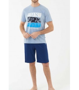 U.S. Polo Assn. Erkek Mavi Melanj T-shirt Şort Takım 18444