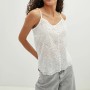 LC WAIKIKI Casual V Yaka İp Askılı Nakışlı Önden Düğmeli Vual Kumaş Kadın Bluz S13348Z8 -FEW- Ekru