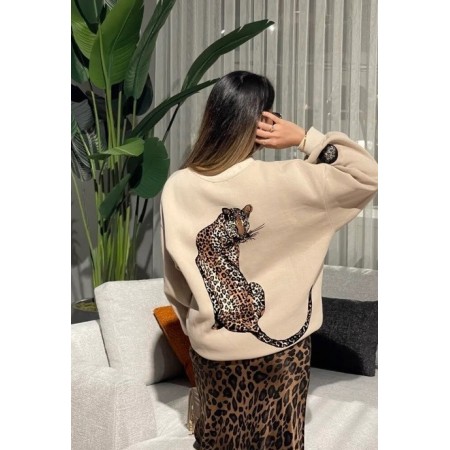 Quzu Kadın Leoparlı Sweatshirt 23K17655