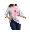 Chaba Kadın Gri Oversize Baskılı T-shirt