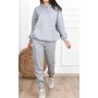 Enjoy Düz Basic Eşofman Takımı Sweatshirt Jogger Gri Oversize Şardonlu Kapüşonlu