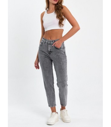 Tref Jns Gri Mom Jeans Likralı Kot Pantolon