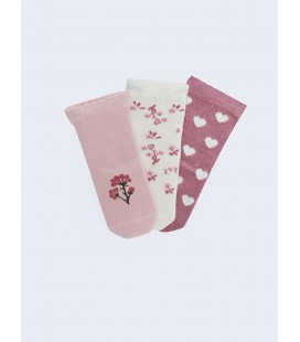 KANZ Desenli Kız Bebek Soket Çorap 3'lü W2CS74Z1 - FZZ - Açık Pembe