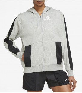 Nike DD5671-063 Kapüşonlu Standart Kalıp Açık Gri - Beyaz - Siyah Kadın Fermuarlı Sweatshirt