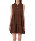 Fulla Moda Kadın Kahverengi Bürümcük Kumaş Düğmeli Elbise 7019