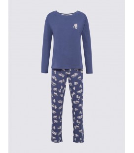 Marks & Spencer Mavi Saf Pamuklu Uzun Kollu Pijama Takımı T37004436X
