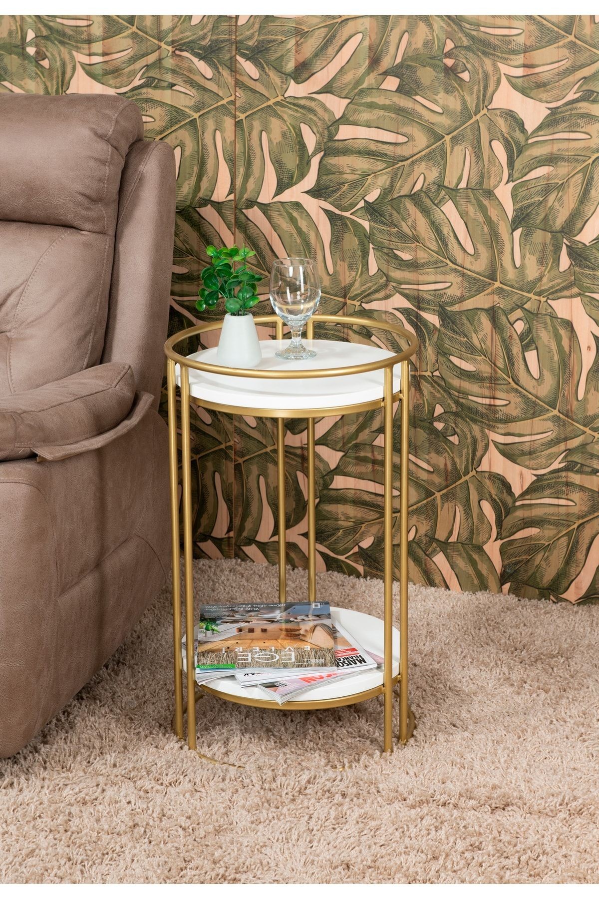 Tino furniture Londra Cilalı Yuvarlak Metal Yan Sehpa