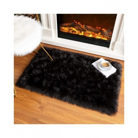 Kuzu Post Halı Peluş Dikdörtgen Premium Siyah Dolgun Tüylü Peluş-DİK-SİY 60x100