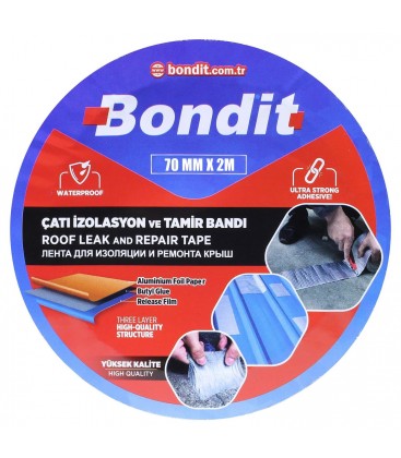 Bondit Çatı İzolasyon Ses Su Yalıtım Tamir Bandı Çamur Bant Gri 70 MM x 2 Mt