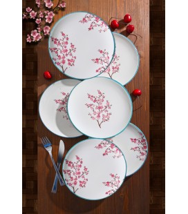 Kitchen Life 6'lı Özel Tasarım Handmade 21cm Kiraz Çiçeği Cherry Blossom Pasta Tabak Seti
