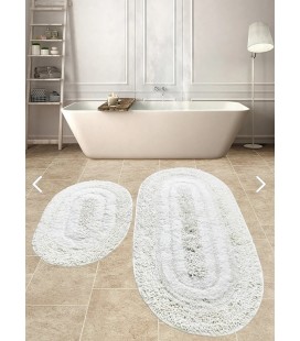 Bonny Home Doğal Pamuklu Spagetti Oval Krem 2'li Banyo Paspası Seti Banyo Halısı