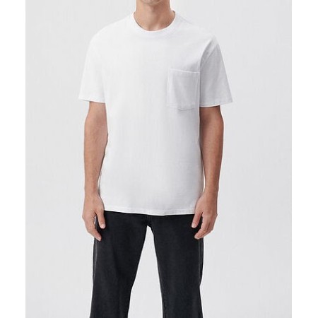 Mavi Cepli Beyaz Basic Tişört Loose Fit - Bol Rahat Kesim 066248-620
