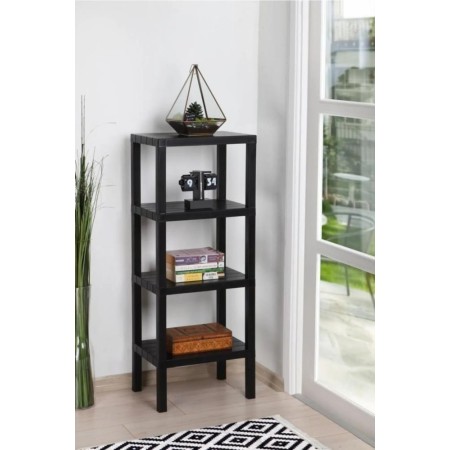 Bayev Shelf 4 Katlı Düzenleyici Plastik Raf Ünitesi Siyah Kitaplık Banyo Mutfak Rafı