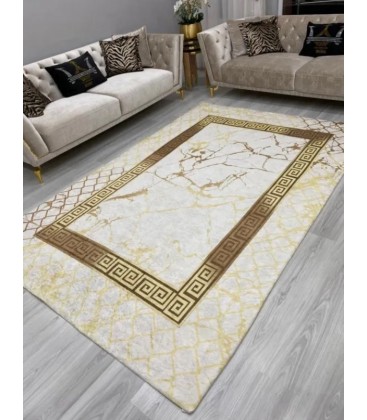Modela Carpet Gri Sarı Çerçeveli Bakgör Süngerli Halı 100x400