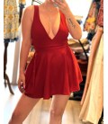 Ponçik Kadın Kırmızı Sırt Dekolte Göğüs Derin Dekolteli Şortlu Elbise