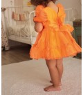 Little Honey Bunnies Neon Turuncu Cam Organze Parlak Kız Çocuk Elbise