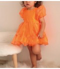 Little Honey Bunnies Neon Turuncu Cam Organze Parlak Kız Çocuk Elbise