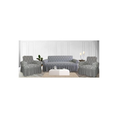 Altınkoza Jakarlı Damask Koltuk Örtüsü Maxi Takım (3+3+1+1)-Gri