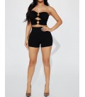 FashıonNova Heather Heavy Rib Short Set Black Şortlu Takım