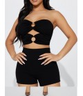 FashıonNova Heather Heavy Rib Short Set Black Şortlu Takım