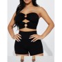 FashıonNova Heather Heavy Rib Short Set Black Şortlu Takım