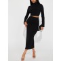 FashıonNova Modern Day Chic Ribbed Skirt Set - Black Etek Takım