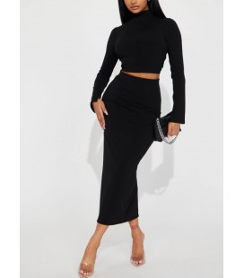 FashıonNova Modern Day Chic Ribbed Skirt Set - Black Etek Takım