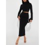 FashıonNova Modern Day Chic Ribbed Skirt Set - Black Etek Takım
